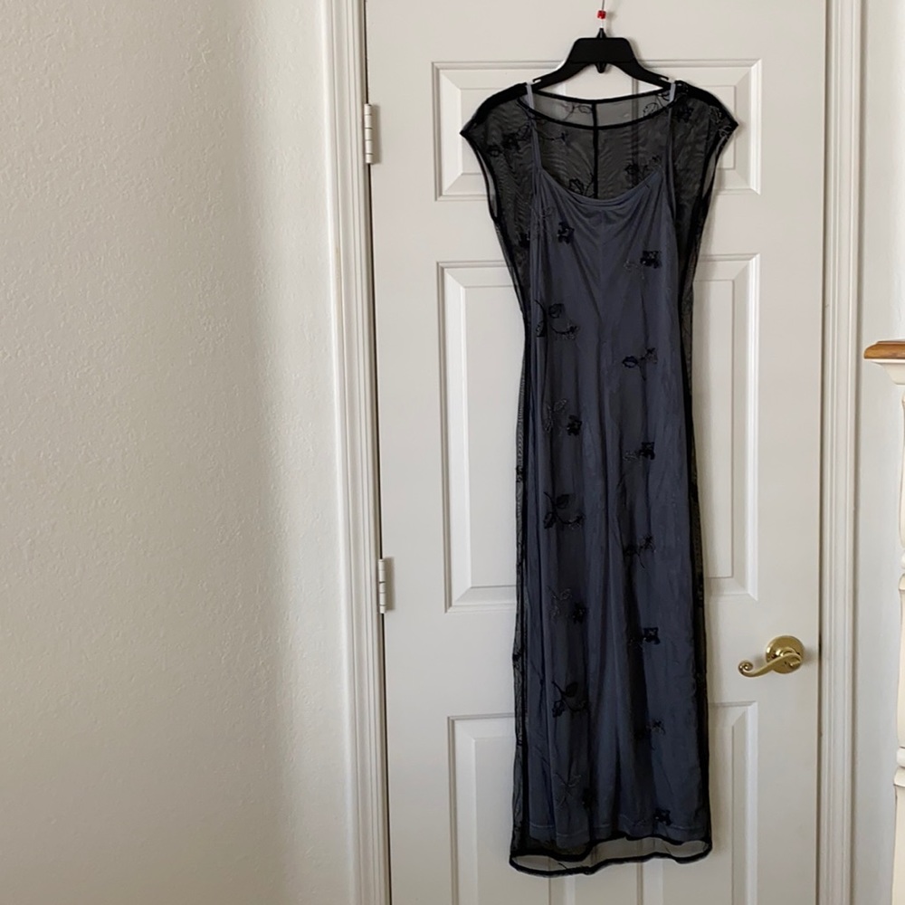 Elegant sheer black and light grey long dress
